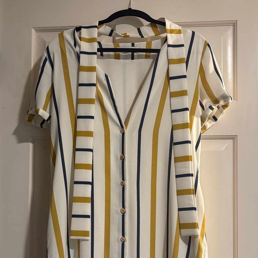 Ivy City Co Yellow Gold and Navy Striped Dress